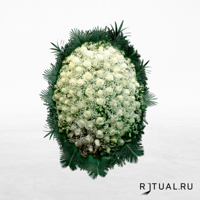 ВЕНОК «РОЗА» С ЖИВЫМИ ЦВЕТАМИ (1,6м) (роза, гипсофилл или аспарагус)